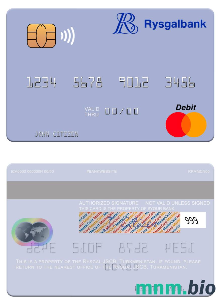 Turkmenistan Rysgal JSCB przykład karty mastercard w formacie PSD